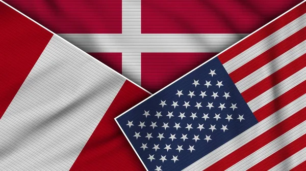Dánsko Spojené Státy Americké Peru Flags Together Fabric Texture Effect — Stock fotografie