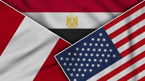 Египет Соединенные Штаты Америки Перу Флаги Вместе Ткань Текстуры Эффект — стоковое фото