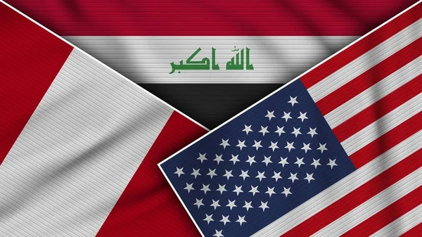 Iraq United States America Peru Flags Together Fabric Texture Effect — 스톡 사진