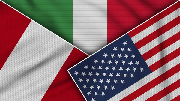 Włochy Stany Zjednoczone Ameryki Peru Flagi Razem Fabric Texture Effect — Zdjęcie stockowe
