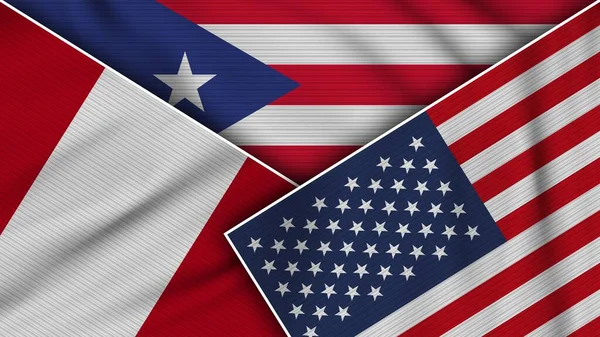 Puerto Rico United States America Peru Flags Together Fabric Texture — Foto de Stock