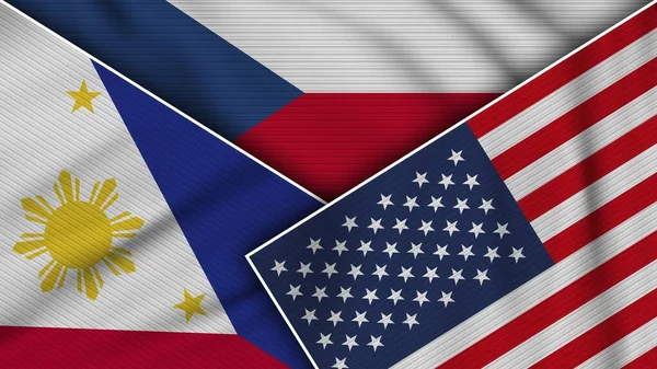 Czech Republic United States America Philippines Flags Together Fabric Texture — Stok fotoğraf