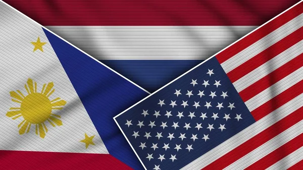 Hollandia Amerikai Egyesült Államok Fülöp Szigetek Zászlók Together Fabric Texture — Stock Fotó