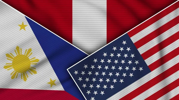 Peru United States America Philippines Flags Together Fabric Texture Effect — Stok fotoğraf