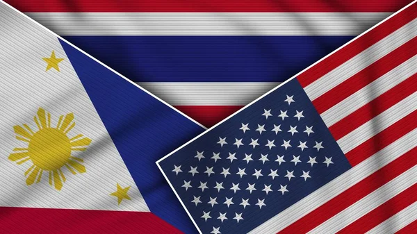 Thailand United States America Philippines Flags Together Fabric Texture Effect —  Fotos de Stock