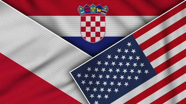 Croatia United States America Poland Flags Together Fabric Texture Effect — Foto de Stock