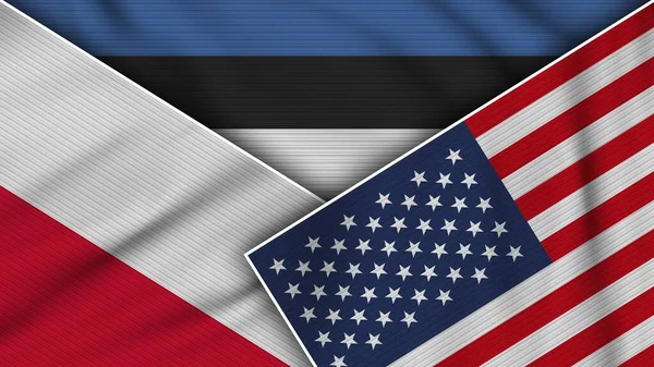 Estonia United States America Poland Flags Together Fabric Texture Effect — Stok fotoğraf