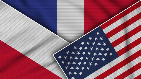 France United States America Poland Flags Together Fabric Texture Effect — Stok fotoğraf