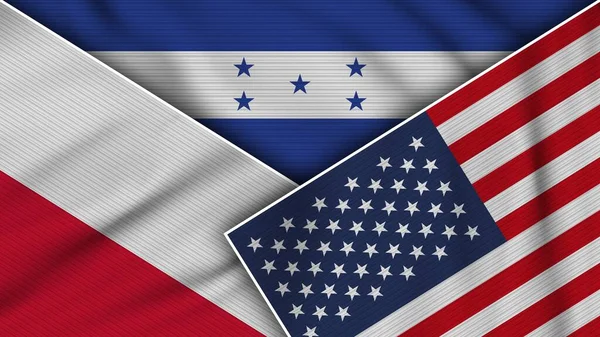 Honduras United States America Poland Flags Together Fabric Texture Effect — Stok Foto