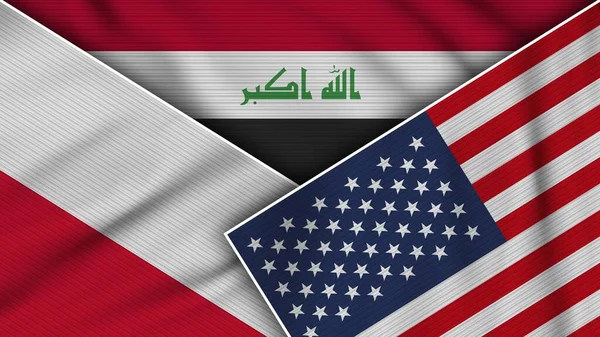 Iraq Stati Uniti America Polonia Bandiere Insieme Tessuto Texture Effect — Foto Stock