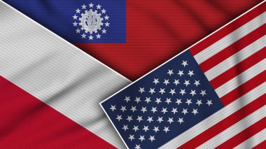Myanmar Burma United States of America Poland Flags Together Fabric Texture Effect Illustration