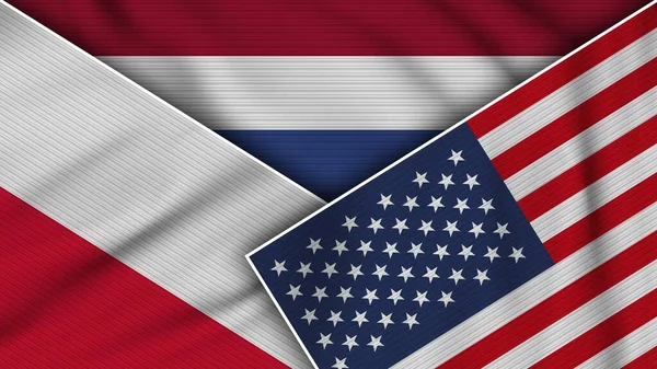 Netherlands United States America Poland Flags Together Fabric Texture Effect — Stok fotoğraf