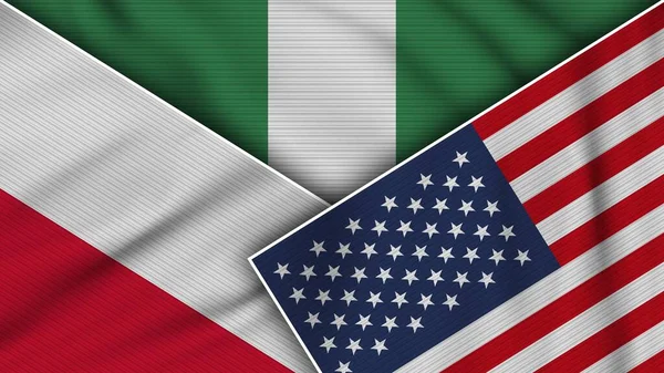 尼日利亚美利坚合众国波兰国旗一起织物纹理效果说明 — 图库照片