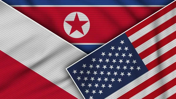 Nordkorea Vereinigte Staaten Von Amerika Polen Flaggen Zusammen Stoff Textur — Stockfoto