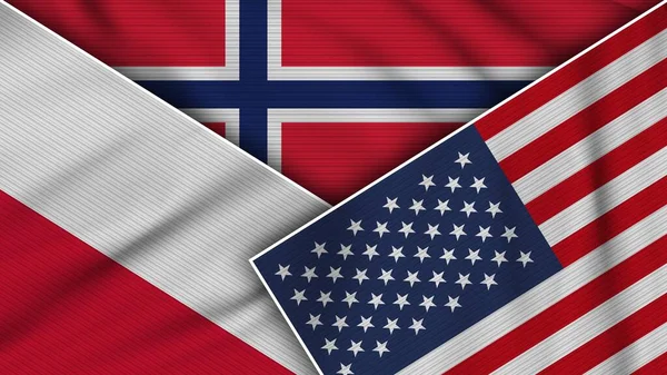 Norsko Spojené Státy Americké Poland Flags Together Fabric Texture Effect — Stock fotografie