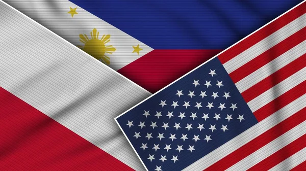 Philippines United States America Poland Flags Together Fabric Texture Effect — Stok fotoğraf