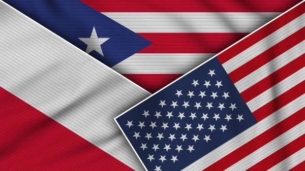 Puerto Rico United States America Poland Flags Together Fabric Texture — Foto de Stock