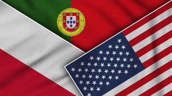 Portugal Estados Unidos América Polônia Bandeiras Juntas Efeito Textura Tecido — Fotografia de Stock
