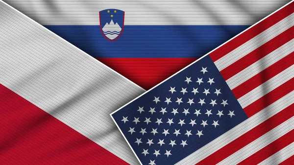 Slovenia United States America Poland Flags Together Fabric Texture Effect — Stok fotoğraf
