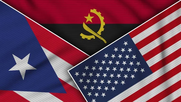 Angola Vereinigte Staaten Von Amerika Puerto Rico Fahnen Zusammen Stoff — Stockfoto