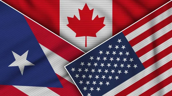 Canada United States America Puerto Rico Flags Together Fabric Texture —  Fotos de Stock