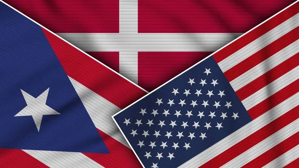 Dánsko Spojené Státy Americké Puerto Rico Flags Together Fabric Texture — Stock fotografie