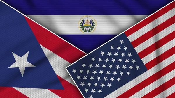 Salvador United States America Puerto Rico Flags Together Fabric Texture — Foto de Stock