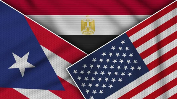 Egipt Stany Zjednoczone Ameryki Portoryko Flagi Razem Fabric Texture Effect — Zdjęcie stockowe