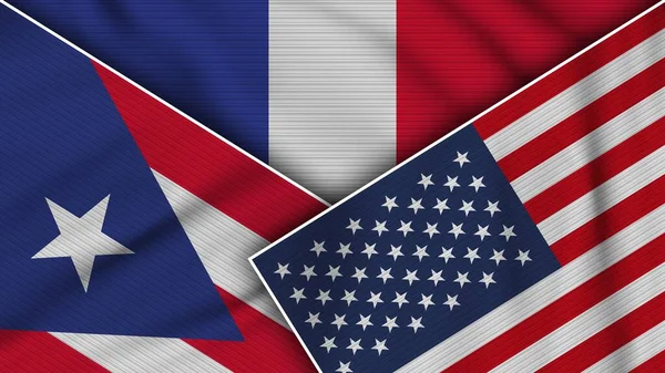 Γαλλία Ηνωμένες Πολιτείες Της Αμερικής Πουέρτο Ρίκο Σημαίες Μαζί Ύφασμα — Φωτογραφία Αρχείου