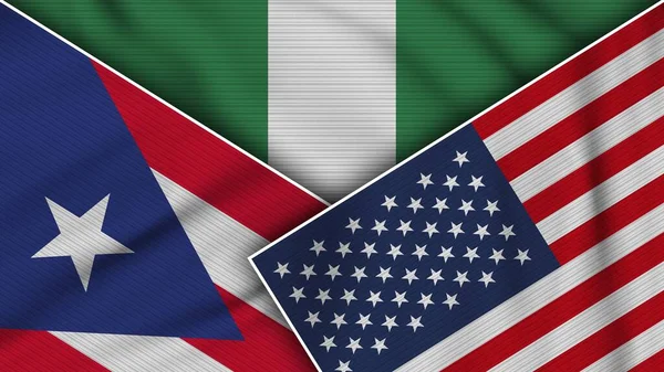 Nigeria United States America Puerto Rico Flags Together Fabric Texture — Φωτογραφία Αρχείου