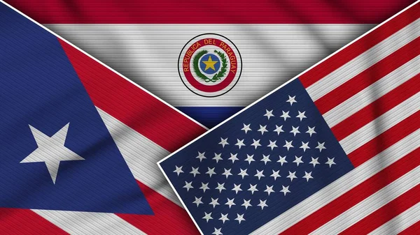 Paraguay United States America Puerto Rico Flags Together Fabric Texture — Φωτογραφία Αρχείου