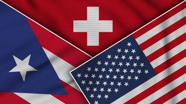 Schweiz Vereinigte Staaten Von Amerika Puerto Rico Fahnen Zusammen Stoff — Stockfoto