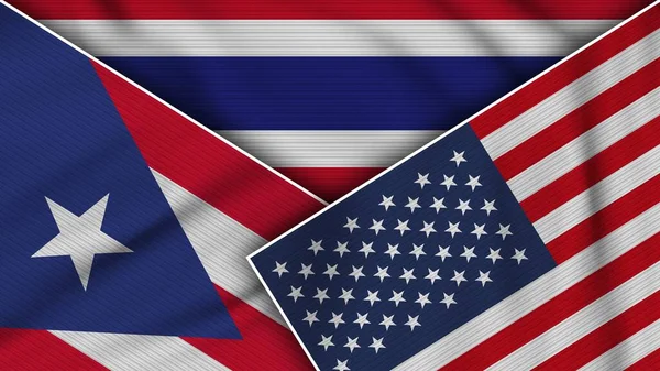 Tajlandia Stany Zjednoczone Ameryki Portoryko Flagi Razem Fabric Texture Effect — Zdjęcie stockowe