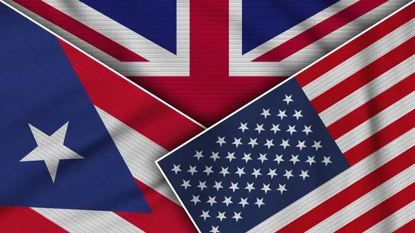 Zjednoczone Królestwo Stany Zjednoczone Ameryki Portoryko Flagi Razem Efekt Tekstury — Zdjęcie stockowe