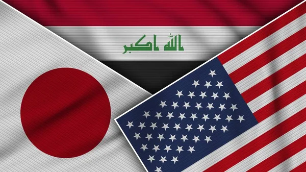Irak Stany Zjednoczone Ameryki Japonia Flagi Razem Tekstur Efekt Ilustracji — Zdjęcie stockowe
