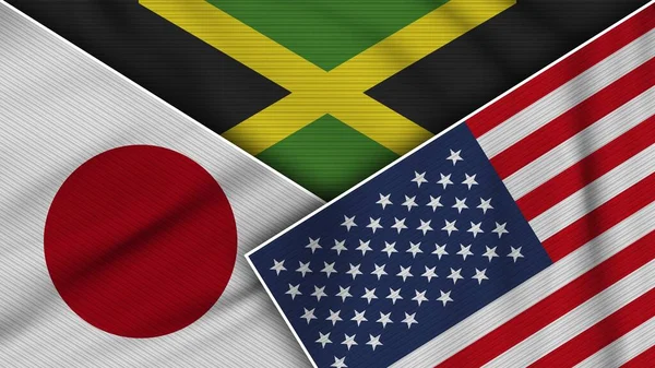 Jamaica Estados Unidos América Bandeiras Japão Juntas Ilustração Efeito Textura — Fotografia de Stock