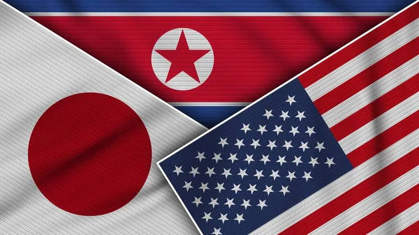 Coreia Norte Estados Unidos América Bandeiras Japão Juntas Ilustração Efeito — Fotografia de Stock