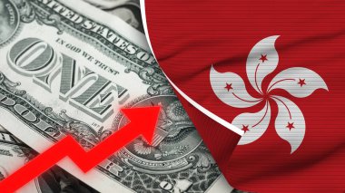 Hong Kong Gerçekçi Bayrağı, Usa Doları, Yükselen Zigzag Kırmızı Ok İllüstrasyonu