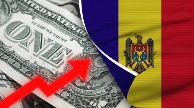 Moldova Gerçekçi Bayrağı, Usa Doları, Yükselen Zigzag Kırmızı Ok İllüstrasyonu