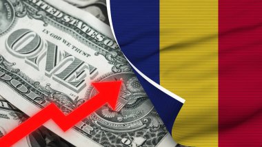 Romanya Gerçekçi Bayrak, Usa Doları, Yükselen Zigzag Kırmızı Ok İllüstrasyonu