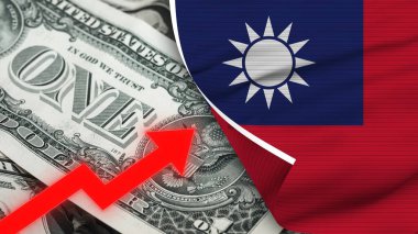 Tayvan Gerçekçi Bayrağı, Usa Doları, Yükselen Zigzag Kırmızı Ok İllüstrasyonu