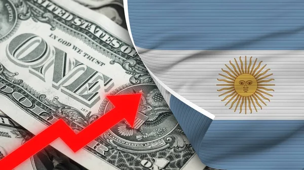 Argentyna Realistyczna Flaga Dolar Amerykański Rosnąca Zygzakowska Czerwona Strzałka Ilustracja — Zdjęcie stockowe