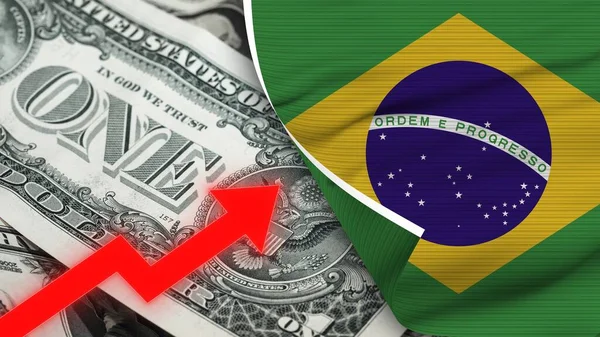 Brasilien Realistisk Flagga Usa Dollar Stigande Sicksack Röd Pil Illustration — Stockfoto