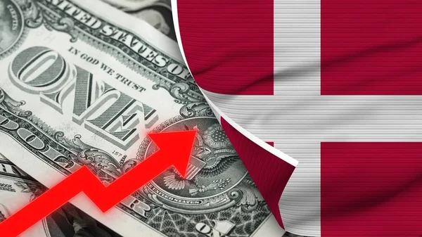 Denmark Realistic Flag Usa Dollar Rising Zigzag Red Arrow Illustration — 스톡 사진
