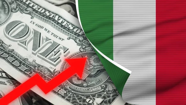 Itália Bandeira Realista Dólar Dos Eua Levantamento Zigzag Red Arrow — Fotografia de Stock