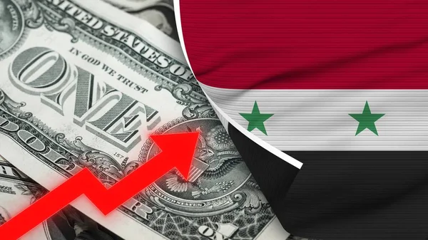 Syrian Realistic Flag Usa Dollar Rising Zigzag Red Arrow Illustration — стокове фото