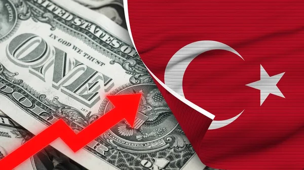 Turkiet Realistisk Flagga Usa Dollar Stigande Sicksack Röd Pil Illustration — Stockfoto