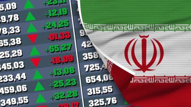 İran Bayrak ve Finans, Borsa, Borsa Çizelgesi, Kumaş Dokusu İllüstrasyonu