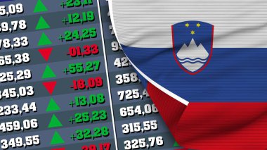 Slovenya Bayrak ve Finans, Borsa, Borsa Çizelgesi, Kumaş Dokusu İllüstrasyonu