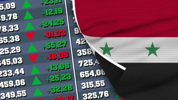 Syrian Flag Finance Stock Exchange Stock Market Chart Fabric Texture — стокове фото